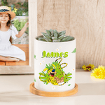 Personalized Long-Tailed Leopard Marsupilami Ceramic Planter Pot with Bamboo Tray Christmas Birthday Gift for Friend Family  | Callie × Marsupilami®