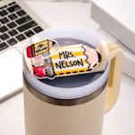 Personalized Apple Disco Ball Book Pencil Straw Topper Nameplate with Text Accessory for Stanley Cup Christmas Appreciation Gift for Teacher