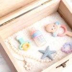 Personalized Mermaid Ocean Animals Wooden Memory Storage Box with Name and Text Birthday Baby Shower Gift for Newborn Parent