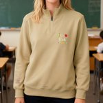 Personalised Embroidered Pencil Apple Quarter Zip Sweatshirt with Name Appreciation Back to School Gift for Teachers