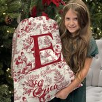 Sacco di Babbo Natale personalizzato in tela vintage Toile de Jouy con iniziale e nome idea regalo natalizia per amici e famiglia