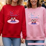 Personalisiertes Sweatshirt mit 2-6 Cartoon-Mädchen und Namen Weihnachten Täglicher Gebrauch Weihnachtsgeschenk für Beste Freundinnen