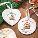 Personalized First Christmas At House Heart Round Ceramic Ornament with Name and Year Tree Decor Christmas Gift for Family Friend