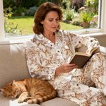 Personalized Multicolour Pet Photo Toile De Jouy Foral Long Sleeve Ladies Pajamas Set Daily Use Pet Party Birthday Gift for Women Pet Lovers