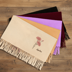 Personalized Birth Flower Soft Warm Tassel Scarf with Name Christmas Anniversary Birthday Gift for Women