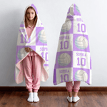 Personalised Sports Patterns Multiple Colors Soft Throw Hooded Blanket with Name and Number Christmas Birthday Gift for Sports Lovers Families