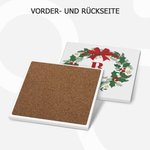 Personalisierte 2-tlg. Quadratischer Keramik-Untersetzer mit Weihnachtskranz und Initiale Tischdeko Weihnachtsgeschenk für Familie Freunde