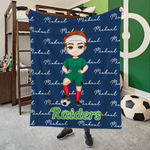 Gepersonaliseerde Hart Cartoon Voetbal Character Soft Throw Deken met Naam en Nummer Game Day Team Gift voor Voetballer Lover