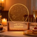Personalized Star Map Acrylic LED Night Light with Text and Wooden Base Birthday Wedding Anniversary Christmas Gift for Family Couple