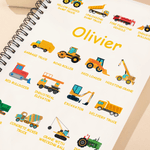 Personalized Construction Truck A5 Spiral Notebook with Name and 120 Pages Recording Accessory Christmas Birthday Gift for Boys Truck Lovers