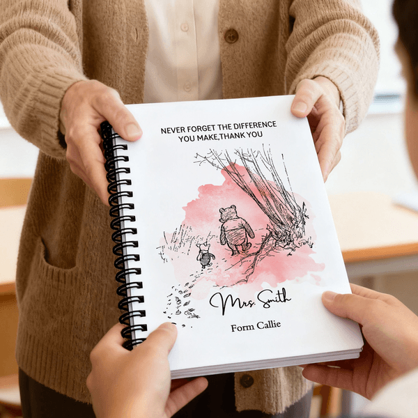 Personalized Classic Winnie the Pooh Multicolor A5 Spiral Notebook with Surname Text and 120 Lined Pages Birthday Christmas Gift for Family Friends