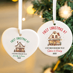 Personalized First Christmas At House Heart Round Ceramic Ornament with Name and Year Tree Decor Christmas Gift for Family Friend