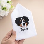 Personalized Embroidery Pet Face Photo 100% Cotton Handkerchief Pocket Square with Name Wedding Birthday Gift for Groom Best Man Dog Cat Lover