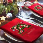 Serviette de table rouge personnalisée Joyeux Noël Mignon Elfe Initial 100% coton avec nom Décoration de table Cadeau de Noël pour la famille et les amis