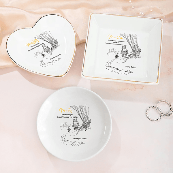 Personalized Classic Winnie the Pooh Ceramic Trinket Jewelry Tray with Name and Heartfelt Message Appreciation Christmas Gift for Mom Teacher