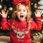 Personalised Cute Reindeer Snowflake Bow Cap Multicolor Kid T-shirt Sweatshirt with Name Christmas Gift for Kids