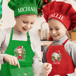 Personalised Christmas Wreath Cartoon Animals Kid Apron Chef Hat Set with Name Christmas Children's Day Birthday Gift for Boys Girls