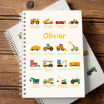 Personalized Construction Truck A5 Spiral Notebook with Name and 120 Pages Recording Accessory Christmas Birthday Gift for Boys Truck Lovers