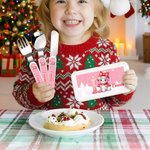 Personalized Cute Cartoon Snowman Initial Food-Grade Kid's Fork Spoon Knife 3 Pcs Cutlery Set with Name Daily Use Christmas Gift for Kids
