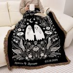 Gepersonaliseerde gotische Ghost Tassel deken met naam en datum huwelijksverjaardag Valentijnsdag cadeau voor echtpaar