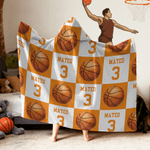 Personalised Sports Patterns Multiple Colors Soft Throw Hooded Blanket with Name and Number Christmas Birthday Gift for Sports Lovers Families