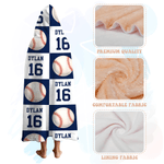 Personalised Sports Patterns Multiple Colors Soft Throw Hooded Blanket with Name and Number Christmas Birthday Gift for Sports Lovers Families