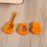 Support de médiators en bois en forme de guitare avec texte gravé et 1-4 médiators Accessoires de musique Cadeau d'anniversaire de Noël pour joueur de guitare