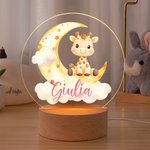 Luce notturna personalizzata in acrilico con animali carini e nome base in legno decor per camera regalo per compleanni per bambini