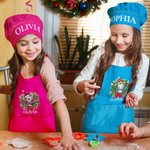 Personalised Christmas Wreath Cartoon Animals Kid Apron Chef Hat Set with Name Christmas Children's Day Birthday Gift for Boys Girls