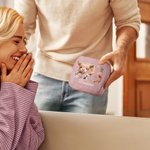 Personalized Floral Initial Highland Cow Square Corduroy Makeup Bag with Name and Zipper Travel Birthday Gift for Women Friends