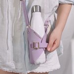 Personalized Engraved Name PU Leather Water Bottle Carrier Holder with Shoulder Strap Christmas Birthday Gift for Her Hiking Camping Lovers