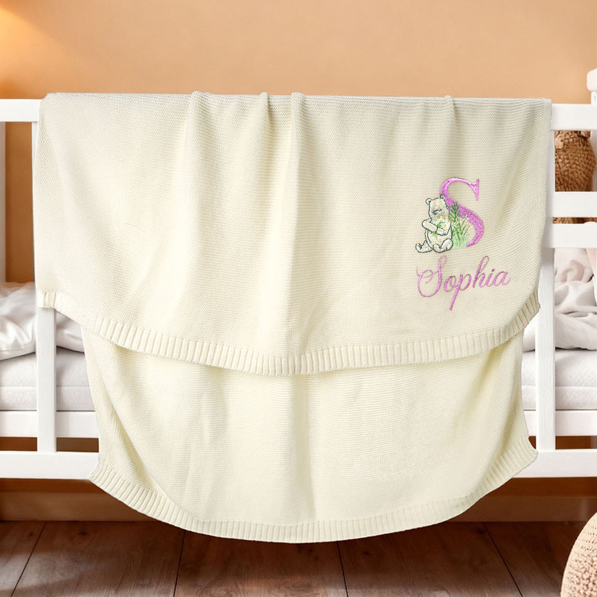 Personalized Classic Winnie the Pooh Initial Soft Cotton Baby Blanket with Embroidered Name Baby Shower Birthday Gift for Newborns Babies
