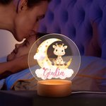 Luce notturna personalizzata in acrilico con animali carini e nome base in legno decor per camera regalo per compleanni per bambini