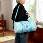 Personalizzato nascita fiore a strisce grande borsa in tela Duffle con nome e tracolla Sport viaggio essenziale Natale regalo di compleanno per le donne