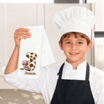 Personalized Highland Cow Chef Initial Waffle Tea Towel with Name Kitchen Decor Birthday Christmas Gift for Kids Highland Cow Lovers