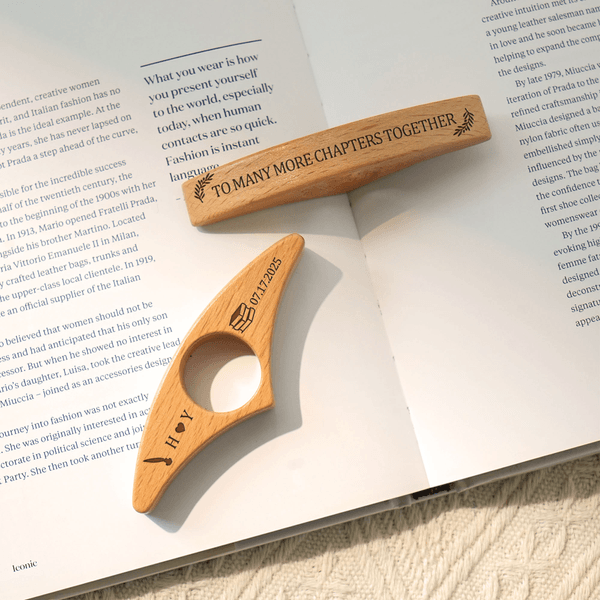 Personalized Minimalist Book Olive Branch Wooden Book Page Holder with Engraved Initial and Date Christmas Birthday Gift for Bookworms Couples