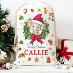 Personalized Cute Cartoon Christmas Animal Wreath Drawstring Christmas Gift Bag with Name Christmas Eve Party Gift for Kids Family Friends