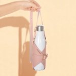 Personalized Engraved Name PU Leather Water Bottle Carrier Holder with Shoulder Strap Christmas Birthday Gift for Her Hiking Camping Lovers