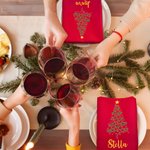 Tovagliolo rosso in  100% cotone personalizzato con nome design dell'albero di Natale decorazione da tavola regalo di Natale per famiglia