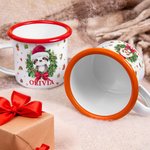 Personalised Wreath Cartoon Christmas Hat Animal 12 oz Enamel Mug with Name Christmas Gift for Family Kids