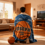 Personalized Balls Design Soft Hooded Blanket with Name and Number Team Birthday Christmas Gift for Sports Lovers