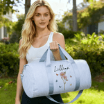 Personalizzato nascita fiore a strisce grande borsa in tela Duffle con nome e tracolla Sport viaggio essenziale Natale regalo di compleanno per le donne