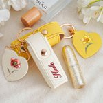 Sac à rouge à lèvres en cuir PU avec nom et miroir en forme de coeur Cadeau d'anniversaire et de mariage pour les femmes