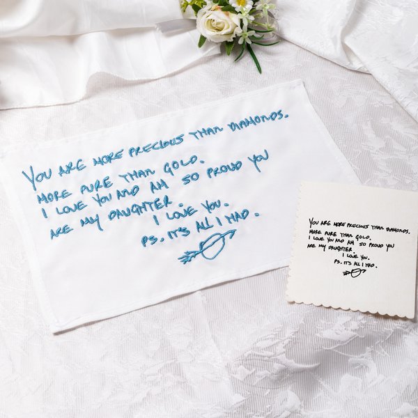 Personalised Something Blue Embroidered Wedding Dress Label with Blessing Message Wedding Gift for Bride Daughter