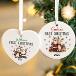 Personalized First Christmas Santa Claus Snowman Heart Round Ceramic Ornament with Name and Year Tree Decor Christmas Gift for Family Friends