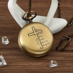 Personalized Bible Christian Cross Pocket Watch with Engraved Name Birthday Graduation Christening Gift for Christen Father Son