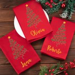 Tovagliolo rosso in  100% cotone personalizzato con nome design dell'albero di Natale decorazione da tavola regalo di Natale per famiglia