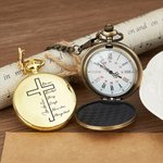 Personalized Bible Christian Cross Pocket Watch with Engraved Name Birthday Graduation Christening Gift for Christen Father Son