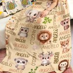 Coperta personalizzata con nome morbida e multicolore in stile bosco incantato regalo per bambini