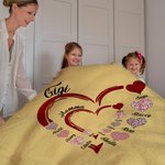 Personalized Double-Layer Heart Soft Throw Blanket with Kid's Names Home Decor Christmas Mother's Day Birthday Gift for Grandma Kids